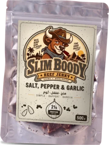 Slim Boody Salt, Pepper & Garlic beef jerky, 50 g pack